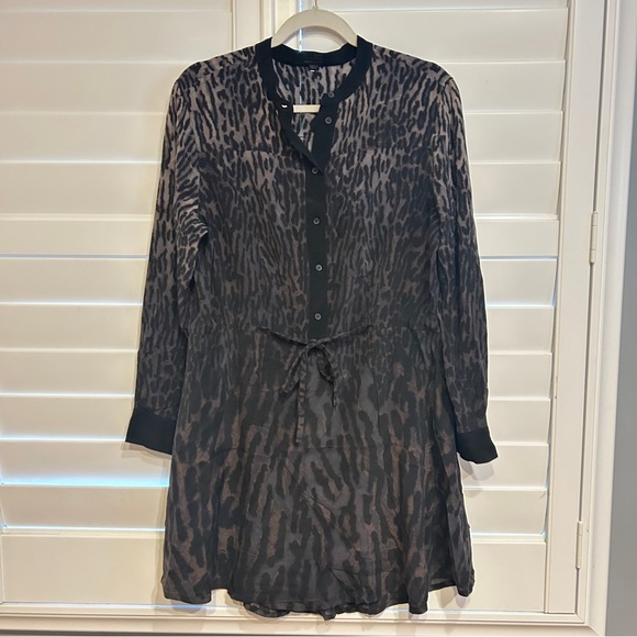 AllSaints Sanko Sinai Silk Shirt Dress Animal Print Leopard Print Black Grey 8 - Picture 4 of 9
